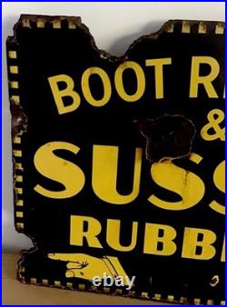Genuine, Vintage'Boot Repairs & Sussex Rubbers' Double Sided Enamel Sign