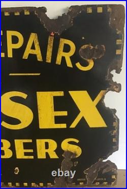 Genuine, Vintage'Boot Repairs & Sussex Rubbers' Double Sided Enamel Sign