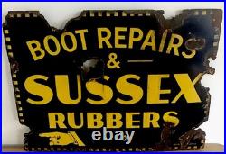 Genuine, Vintage'Boot Repairs & Sussex Rubbers' Double Sided Enamel Sign