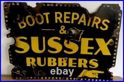 Genuine, Vintage'Boot Repairs & Sussex Rubbers' Double Sided Enamel Sign