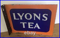Genuine, Vintage, Double Sided Lyons Tea Enamel Advertising Sign