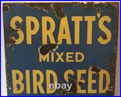 Genuine, Vintage Rare Spratt's Bird Seed & Parrot Food Enamel Advertising Sign