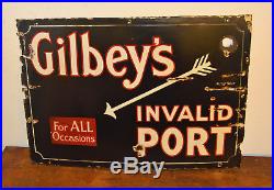 Gilbey's invalid port enamel sign advertising mancave garage decor metal vintage