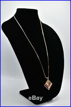 Givenchy 1979 Signed True Vintage Necklace Logo Pendant Gold Pink Enamel Bin6