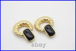 Givenchy Vintage Large Black Enamel Circle Knocker Chunky Drop Clip, Earrings