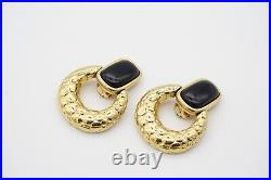 Givenchy Vintage Large Black Enamel Circle Knocker Chunky Drop Clip, Earrings