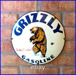 Grizzly Gasoline Dubbs Vintage Enamel Advertising Sign Retro Mancave Petrol Auto