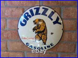 Grizzly Gasoline Dubbs Vintage Enamel Advertising Sign Retro Mancave Petrol Auto