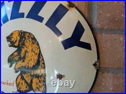 Grizzly Gasoline Dubbs Vintage Enamel Advertising Sign Retro Mancave Petrol Auto