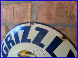 Grizzly Gasoline Dubbs Vintage Enamel Advertising Sign Retro Mancave Petrol Auto