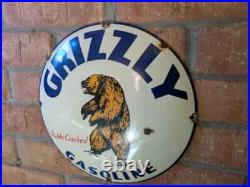 Grizzly Gasoline Dubbs Vintage Enamel Advertising Sign Retro Mancave Petrol Auto