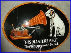 HMV His Masters Voice Original 1920/30 USA Gramophone Ltd Enamel sign Vintage