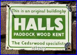 Halls Paddock Wood Kent Vintage Enamel Advertising Plaque Porcelain Sign