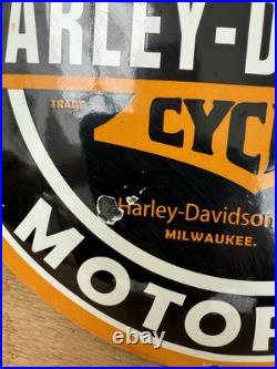 Harley Davidson Vintage style Porcelain Enamel -globe Sign Garage-man Cave bike