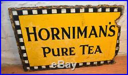 Hornimans tea enamel double sided sign advertising mancave garage metal vintage