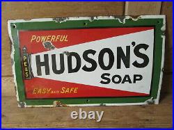 Hudsons soap enamel sign. Advertising sign. Kitchenalia. Enamel sign. Vintage sign