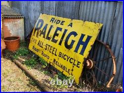 Huge 7ft Original Raleigh Cycles Vintage Enamel Sign Bicycle 1920s Automobilia