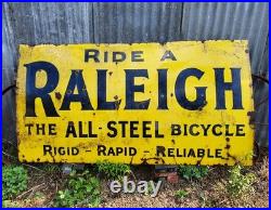 Huge 7ft Original Raleigh Cycles Vintage Enamel Sign Bicycle 1920s Automobilia