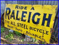 Huge 7ft Original Raleigh Cycles Vintage Enamel Sign Bicycle 1920s Automobilia
