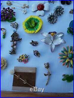 Huge Lot Vintage Costume Jewelry enamel Flowers Brooches Set's Signed