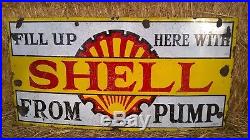 Huge Rare Orginal SHELL fuel Metal Enamel Sign Vintage garage sign
