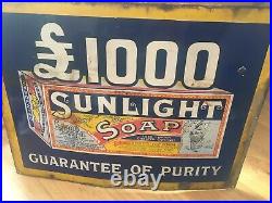 Huge Vintage Enamel Advertising Sign'Sunlight Soap' Lever Bros. 69cm X 92cm