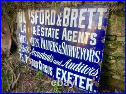 Huge Vintage Exeter Advertising Enamel Sign Early 20th Century Industrial Decor
