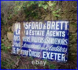 Huge Vintage Exeter Advertising Enamel Sign Early 20th Century Industrial Decor