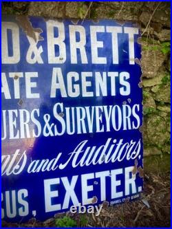 Huge Vintage Exeter Advertising Enamel Sign Early 20th Century Industrial Decor