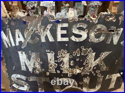 Huge Vintage Mackesons Milk Stout Enamel Sign blue and White 5 x 3 ft