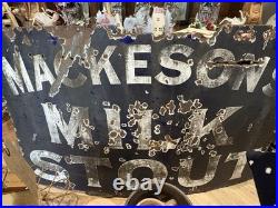 Huge Vintage Mackesons Milk Stout Enamel Sign blue and White 5 x 3 ft