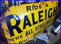 Huge Vintage Original Yellow raleigh Bicycle enamel sign