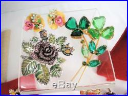 Huge Vintage Rhinestonedesigner Signedenamel All Floral Jewel Lot