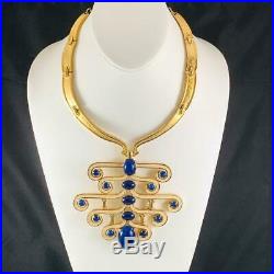 Huge Vintage Signed Jomaz Joseph Mazer Collar Lapis Necklace Gold Tone Rare 20f