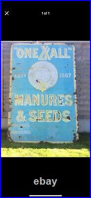 Huge vintage enamel advertising sign one 4 all manures and seeds