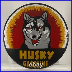 Husky Gasoline Enamel Sign Ø 50cm (19.7) Unique Vintage Gas Station Signage
