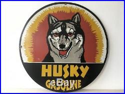 Husky Gasoline Round Porcelain Enamel Sign 25 (63.5cm) Diameter Vintage Classic