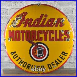 INDIAN Enamel Sign ø 19.7 (50cm) Nice Retro Motorcycle Dealership Vintage Decor INDIAN Enamel Sign ø 19.7 (50cm) Nice Retro Motorcycle Dealership Vintage Decor
