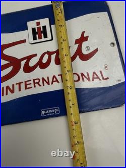INTERNATIONAL TRACTORS SCOUT Enamel Sign / Vintage Garage-Man Cave -bar -shed