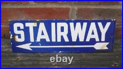 Industrial Vintage Enamel Advertising Sign STAIRWAY Arrow Man Cave 30 x 10 cm