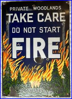 LARGE 15 X 21 Old Vintage FOREST FIRE Heavy Porcelain Enamel Sign DEN MANCAVE