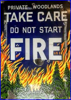 LARGE 15 X 21 Old Vintage FOREST FIRE Heavy Porcelain Enamel Sign DEN MANCAVE