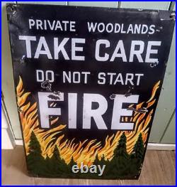 LARGE 15 X 21 Old Vintage FOREST FIRE Heavy Porcelain Enamel Sign MANCAVE xz