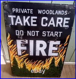 LARGE 15 X 21 Old Vintage FOREST FIRE Heavy Porcelain Enamel Sign MANCAVE xz