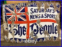 LARGE Vintage Enamel Sign The People SATURDAY Newspaper NEWS SPORT GIFT MAN CAVE