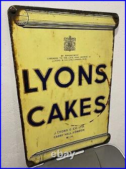 LYONS CAKES Enamel Sign Double Sided Original Condition