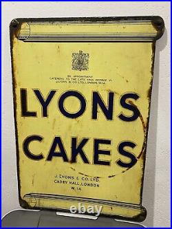 LYONS CAKES Enamel Sign Double Sided Original Condition