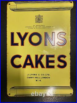 LYONS CAKES Vintage Enamel Sign Double Sided Fantastic Original Condition