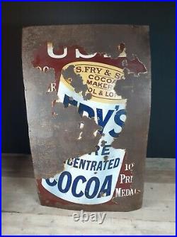 Large Antique Fry's Cocoa Enamel Sign. Vintage. Decorative. Advertising