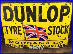 Large Antique Vintage Dunlop Enamel Sign Classic Morgan Car Garage Barn Find